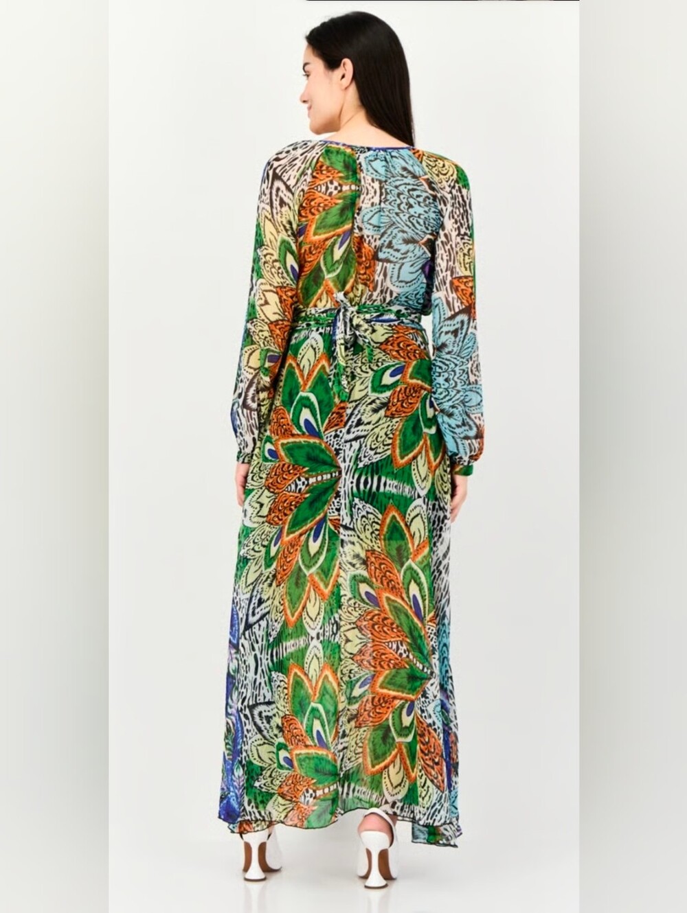 Bandolino Brand Women Allover Print Belted Maxi Dress, Multicolor Size L - Picture 4 of 6
